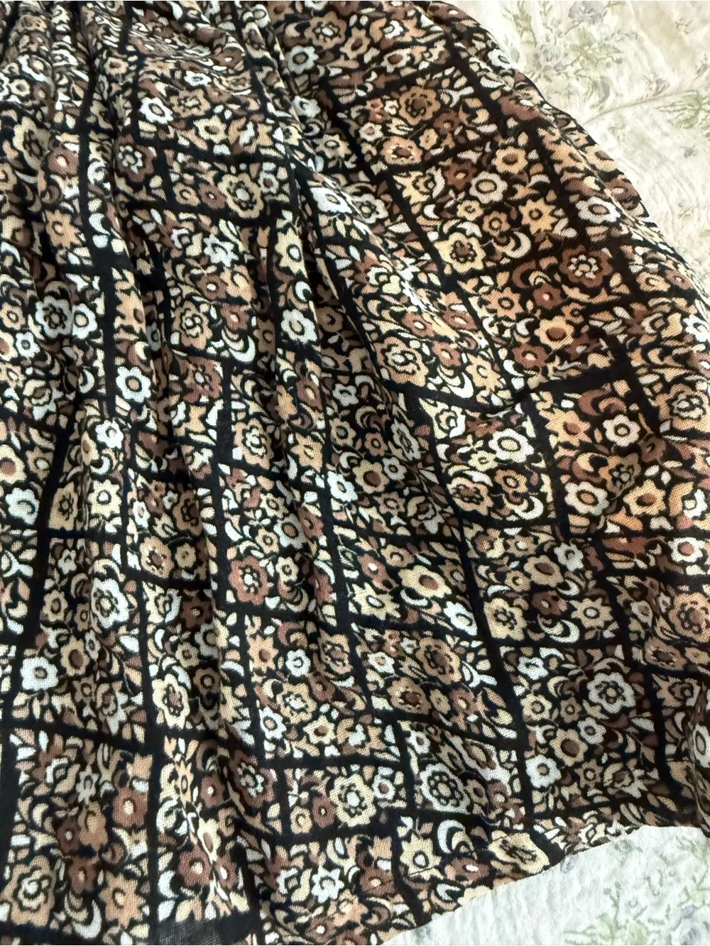 Free People Black and Tan Floral Smocked Romper